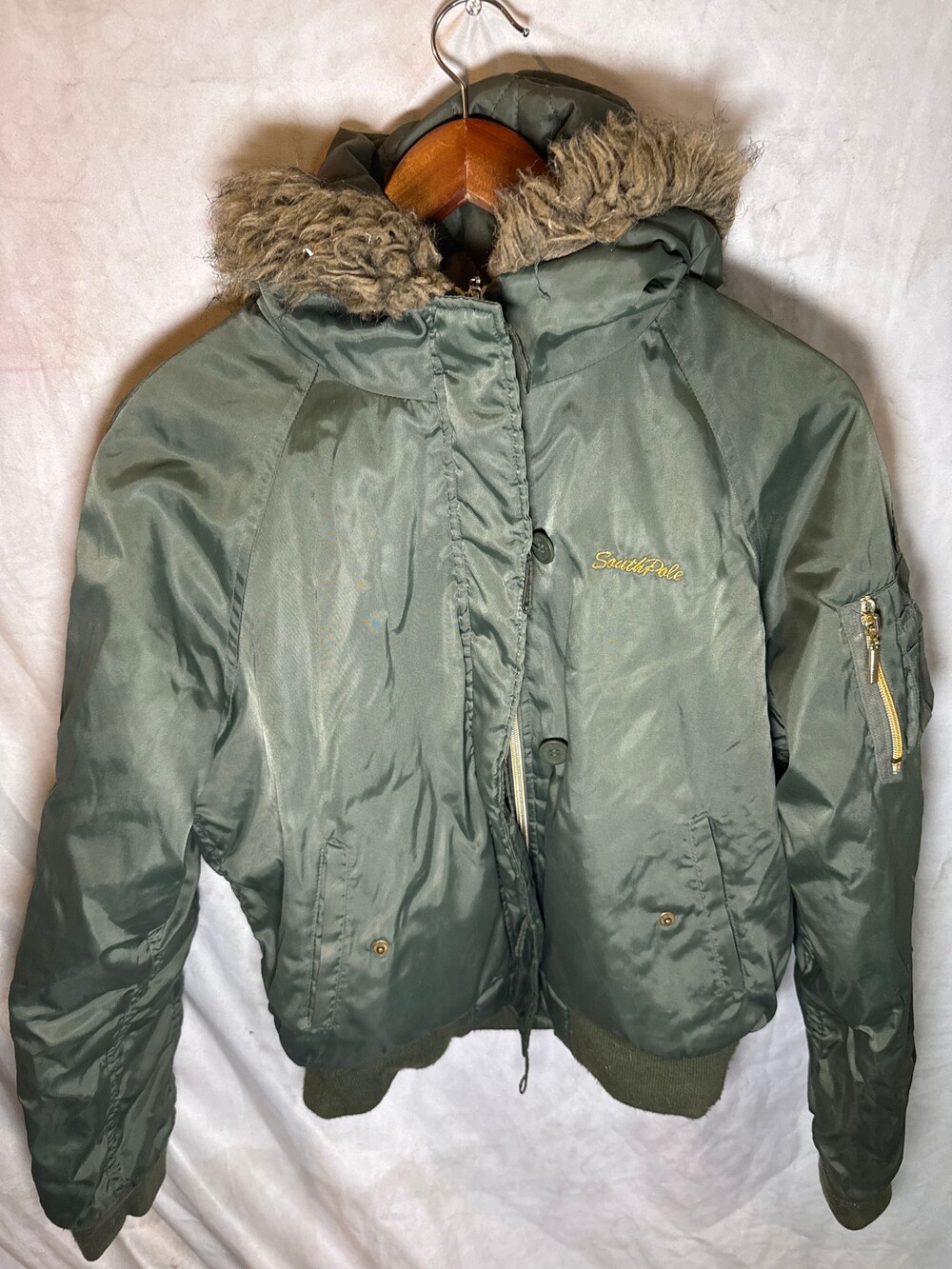 Southpole Green Bomber Jacket with Faux Fur Hood
